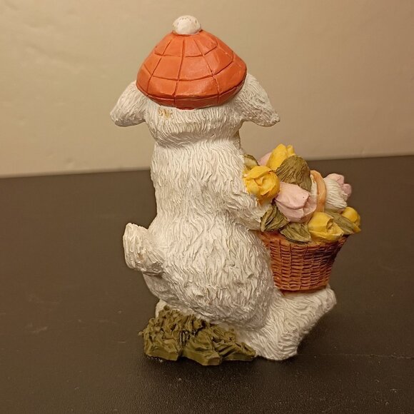 Adorable Hand-Painted Bunny Figurine With Basket Of Flowers - Picture 10 of 16